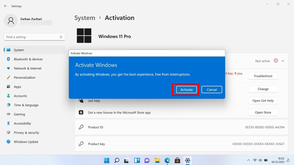 Klik Activate untuk Aktivasi Windows 11